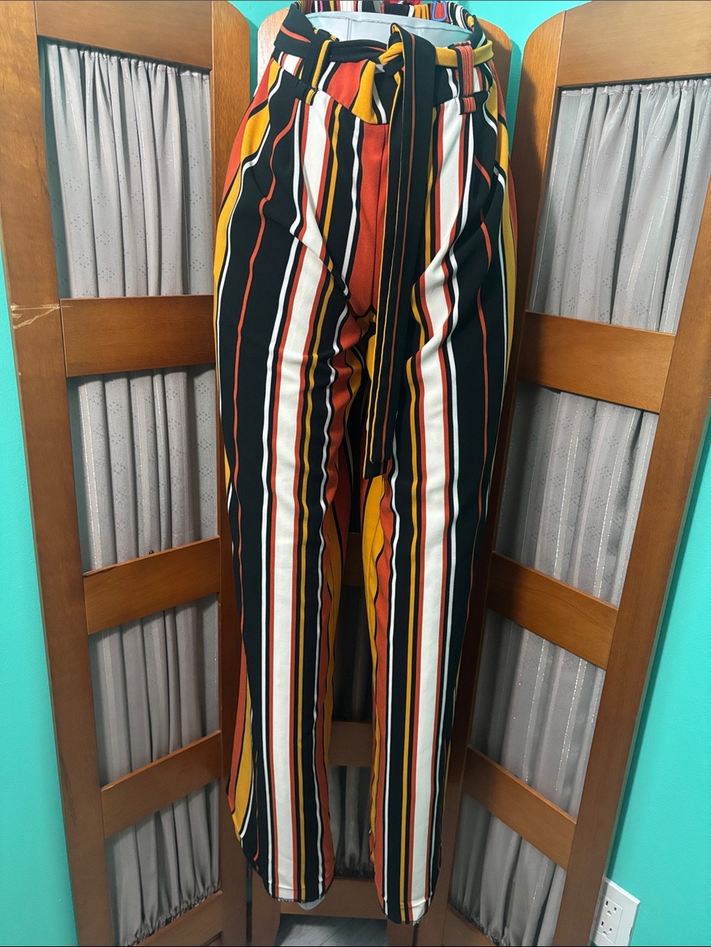 Adrienne Vittadini Black, Mustard & Rust Striped Wide-Leg Pants